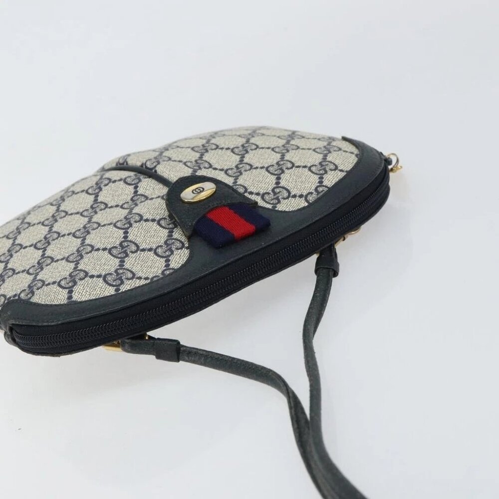 GUCCI GG Supreme Sherry Line Shoulder Bag PVC Navy Gold - Picture 7 of 16